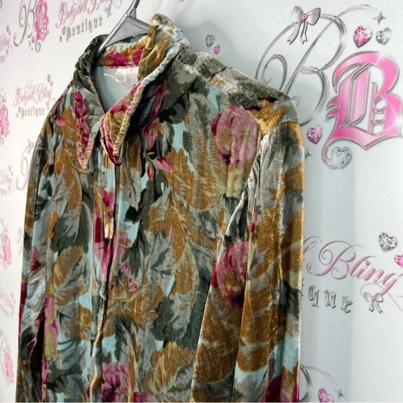 Soft Surroundings silk button down shirt velour feel Multicolor Velvet Shirt - Picture 10 of 15